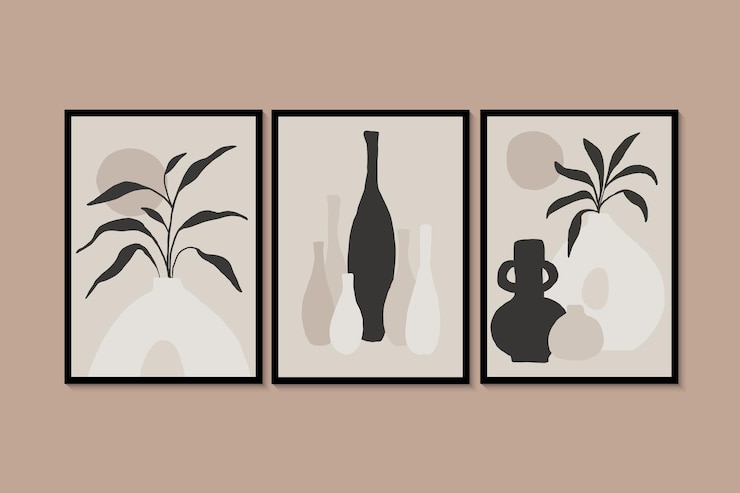 Pétalos de flores botánicos minimalistas abstractos. Póster de arte de pared bohemio orgánico de jarrones abstractos.