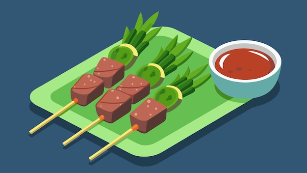 Vector petite carne de res y espárragos servidos con una picante salsa de sumergir chimichurri ilustración vectorial