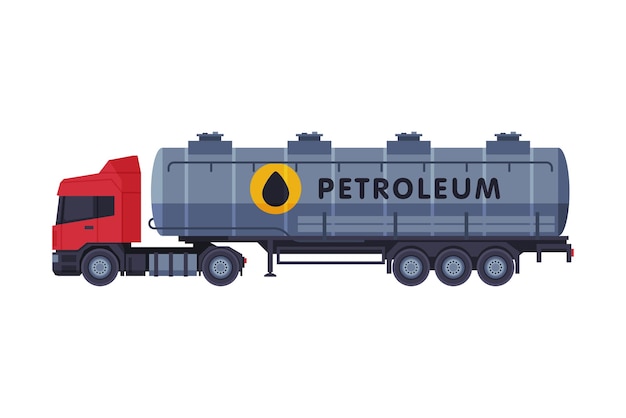 Vector petróleo camión cisterna gasolina y industria de producción de petróleo ilustración vectorial de estilo plano en fondo blanco