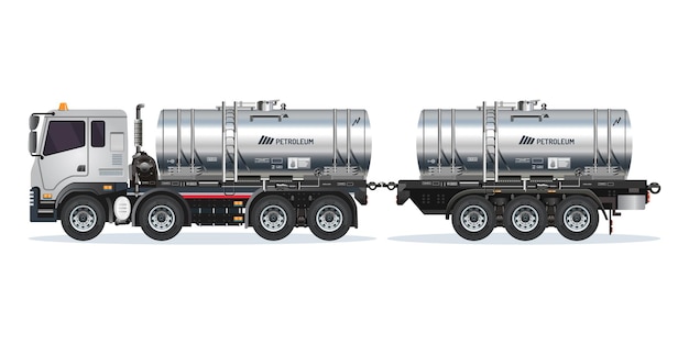 Petroleum liquid oil tanker heavy truck double trailer vector Illustration