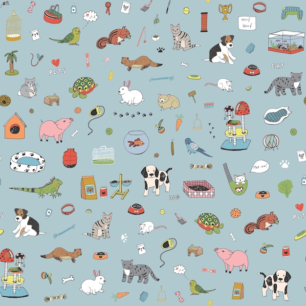Petshop objetos animales vector de patrones sin fisuras