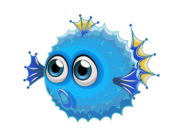 Un pez azul de dibujos animados con una corona