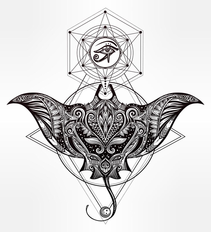 Vector pez calambre vectorial dibujado a mano en decoración de adornos tribales maoríes stingray origen étnico tatuaje arte buceo diseño boho uso para imprimir carteles camisetas textiles