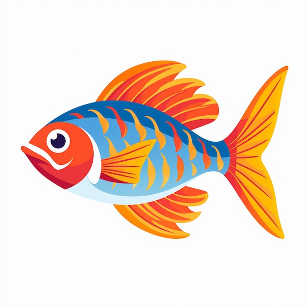 Vector un pez con una cola azul y naranja se muestra con rayas amarillas y azules