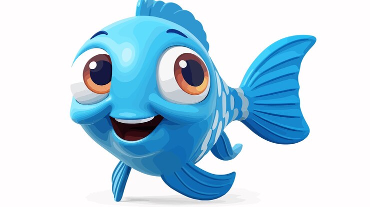 Vector pez de dibujos animados azul agitando el personaje