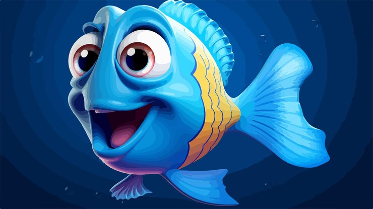Vector pez de dibujos animados azul agitando el personaje