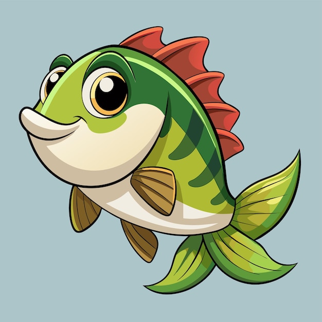 Vector un pez de dibujos animados con una cabeza roja y ojos verdes