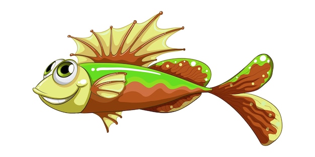 Un pez de dibujos animados con una cara verde y una cara amarilla.