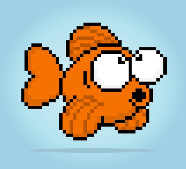 Pez dorado de 8 bits de píxeles Animal para activos de juego y patrones de punto de cruz en ilustraciones vectoriales
