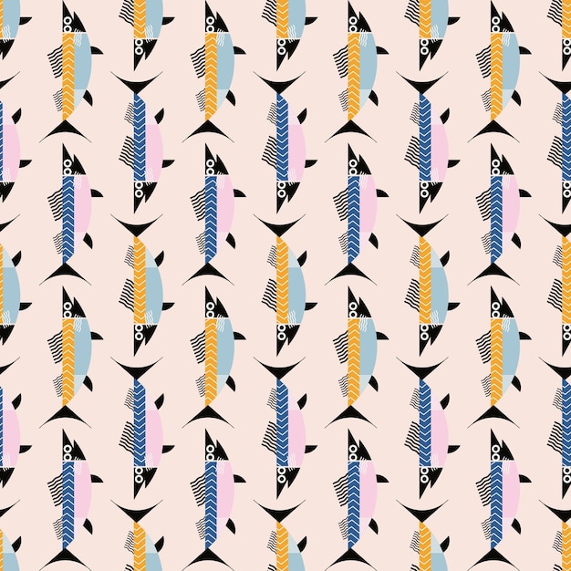 Pez estilizado en estilo escandinavo Impresión vectorial diseño de fondo de patrón sin costuras