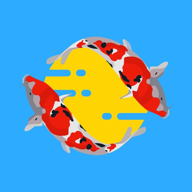 El pez koi es un símbolo de prosperidad Ilustración vectorial de peces koi en rojo y negro con azul claro