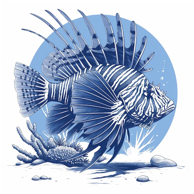 El pez león cazando peces pequeños