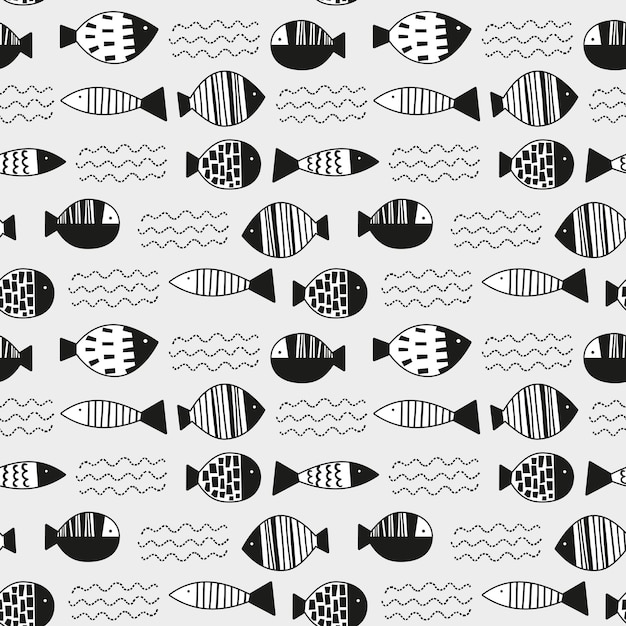 pez lindo doodle patrón monocromo