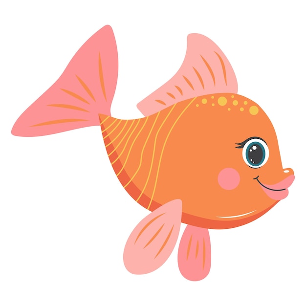Pez lindo personaje de pescado tropical de dibujos animados Ilustración vectorial de dibuyos animados planos