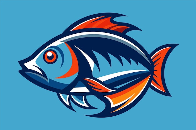 un pez con ojos naranjas está en el medio de un fondo azul