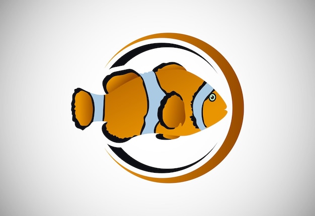 Pez payaso en un círculo Plantilla de diseño de logotipo de pescado Tienda de restaurante de mariscos Icono de concepto de logotipo