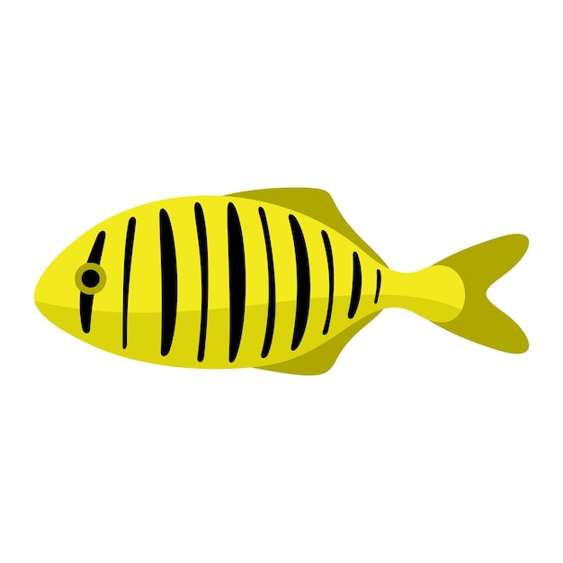 Pez rayado negro amarillo Peces de acuario Ilustración de vector de estilo plano