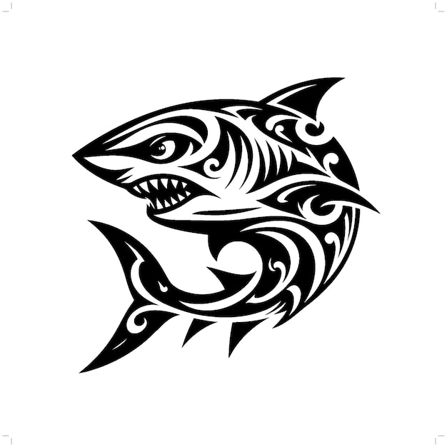 Pez tiburón en el tatuaje tribal moderno arte de líneas abstractas de animales contorno minimalista vector