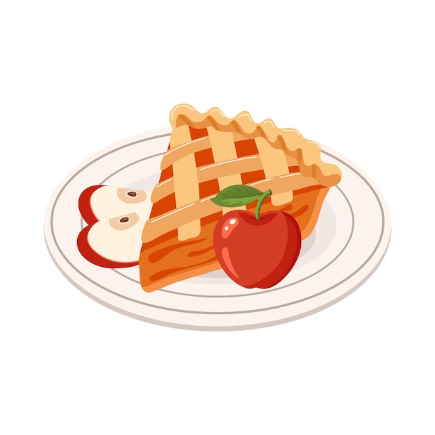 Peza de pastel de manzana horneado con pedazos de manzana en un plato Postre tradicional de comida navideña dulce