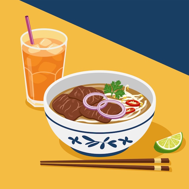Pho vietnamita con té helado