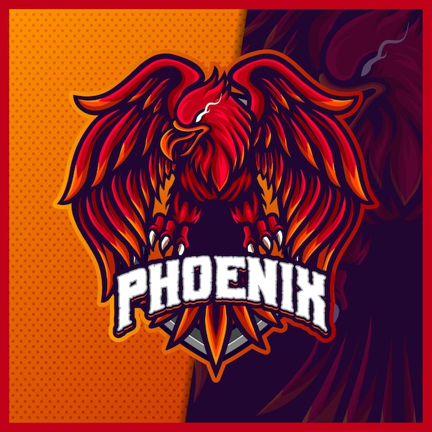 Phoenix eagle falcon hawk mascot esport logo design ilustraciones vector plantilla