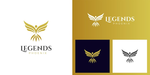 Phoenix idea creativa de logotipo diseño de ilustración de logotipo de color dorado Phoenix pájaro con alas extendidas Diseño de logotipo