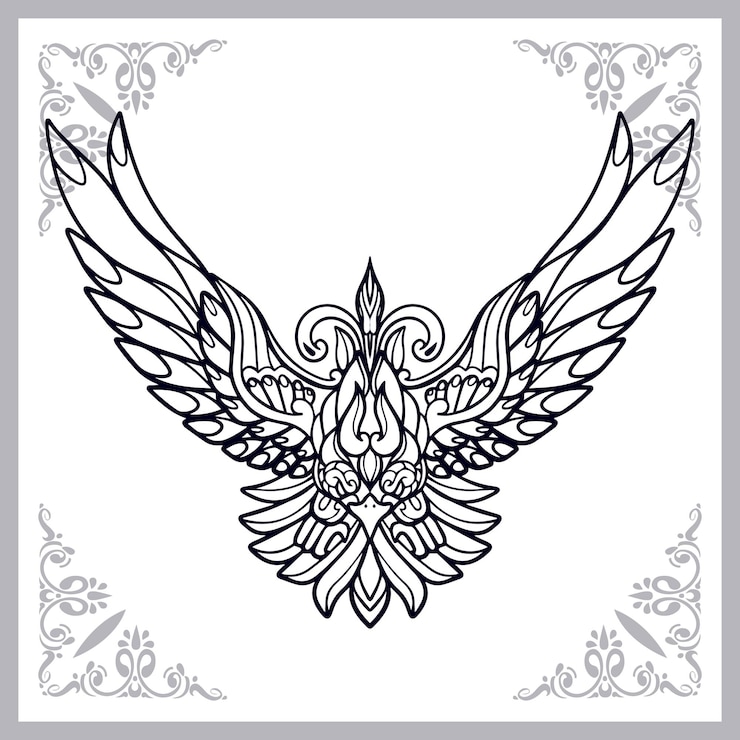Vector phoenix pájaro zentangle artes aislado sobre fondo blanco.