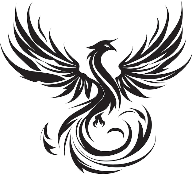 Vector phoenix reborn vector emblematic resilient firebird icon logotipo negro del pájaro de fuego