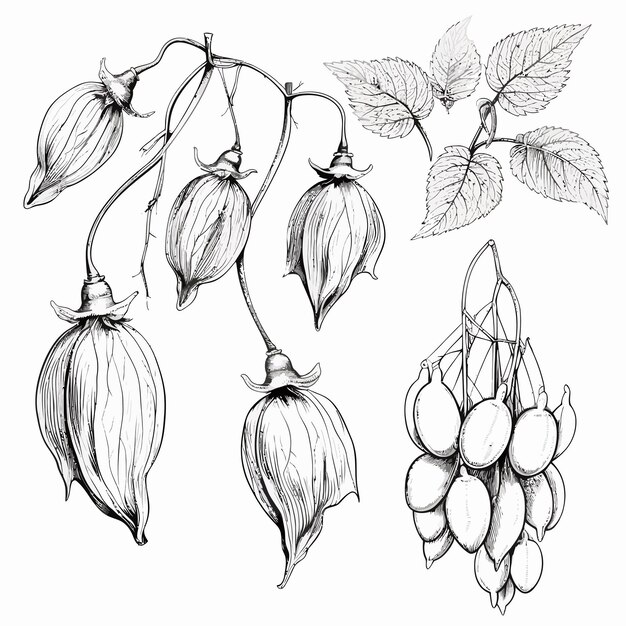 Vector physalis_fruit_berry_set_sketch_hand_drawn_vector