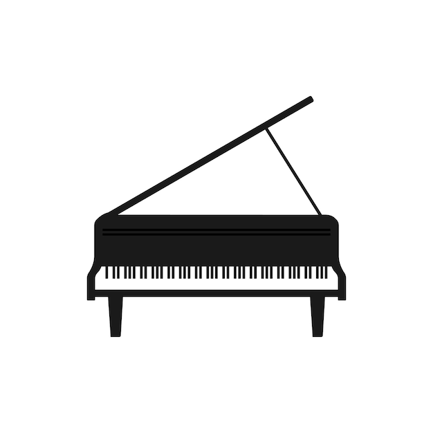 Piano de cola clásico. instrumento musical. ilustración vectorial negra aislada en un fondo blanco.