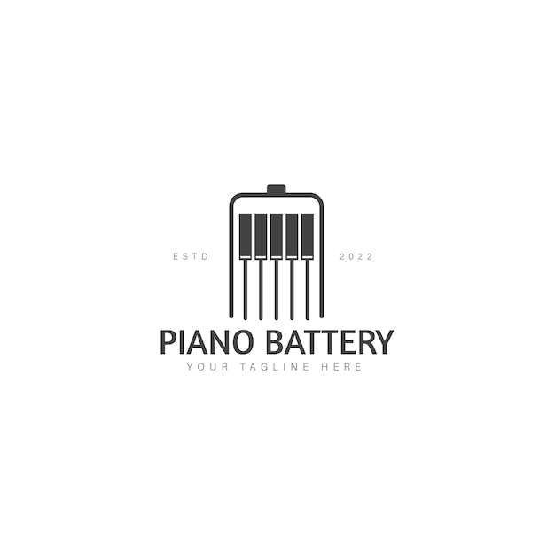 Piano con ilustración de icono de diseño de logotipo de batería