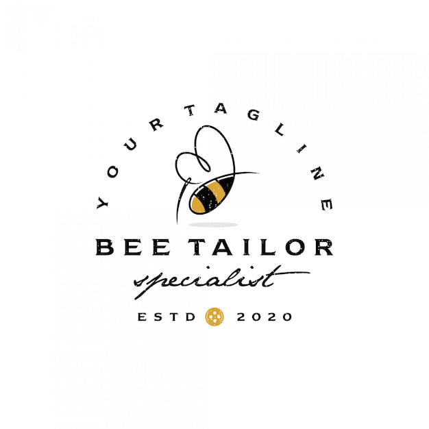 Vector picadura de abeja retro vintage y logotipo de emblema a medida premium