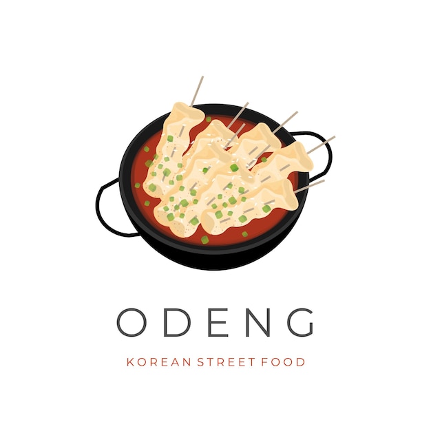 Picante Odeng Eomuk Logotipo de ilustración vectorial simple con salsa Gochujang