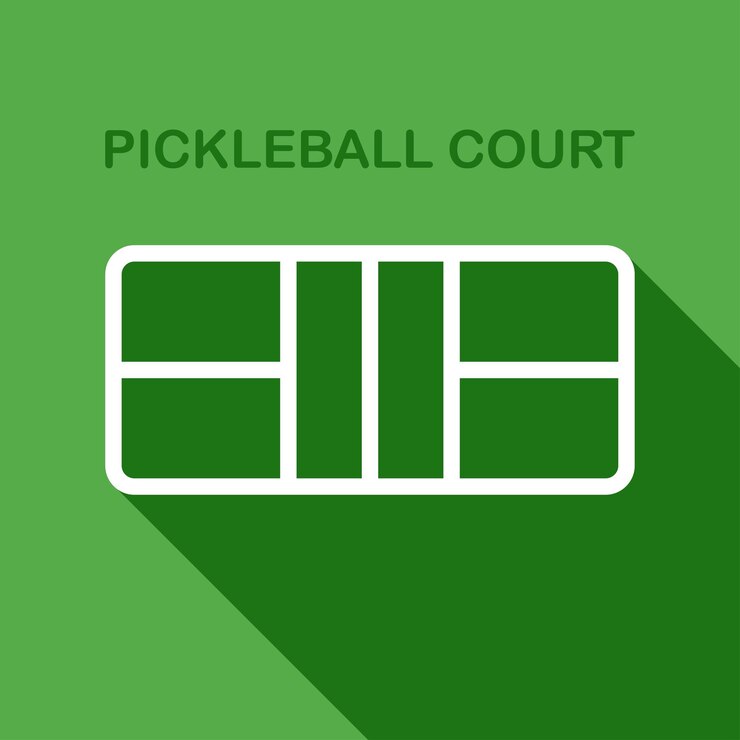 Vector pickleball icono de contorno lineal con una larga sombra sobre fondo verde ilustración vectorial