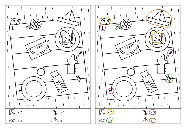 Picnic buscar y encontrar ilustración vectorial