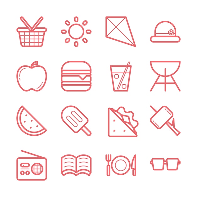 Picnic line icons