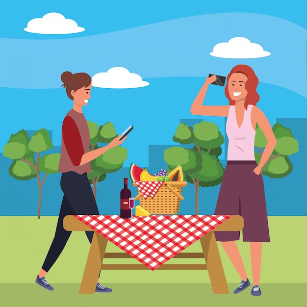 Vector picnic de pareja milenaria