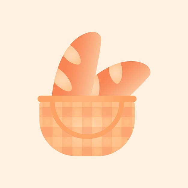 Vector picnic personajes lindos crema baguette en la cesta pegatina