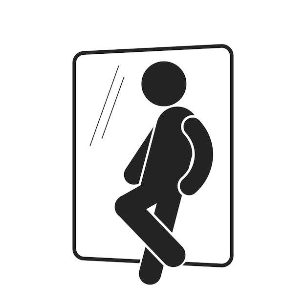 Pictograma aislado hombre apoyarse en la pared o puerta de vidrio para señal de transporte industrial de seguridad