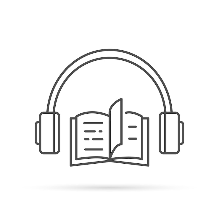 Vector pictograma de audiolibro esbozo del libro y los auriculares