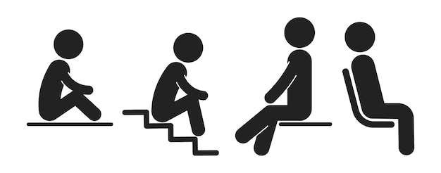 Pictograma de conjunto de paquetes sentarse en el suelo en la superficie en la silla en la escalera diseño gráfico sofá seguridad