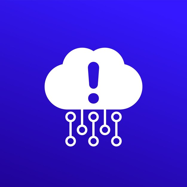 Pictograma de error del icono del vector de carga de fallo en la nube