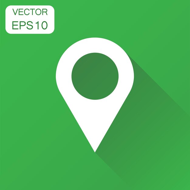 Pictograma de mapa de ubicación de concepto de negocio Ilustración vectorial en fondo verde con sombra larga