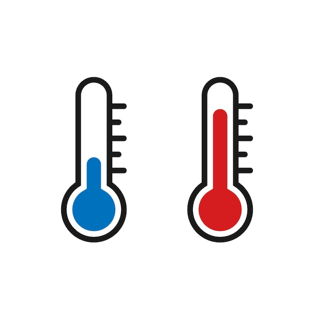 Pictograma de vector de temperatura fría y caliente. Conjunto de símbolo de icono de termómetro aislado sobre fondo blanco. Eps vectoriales 10