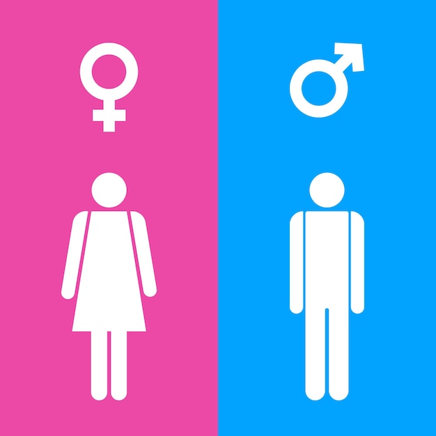 Vector pictogramas de puertas de baños. icono de vector colorido de baño público de mujer y hombre con signo de género