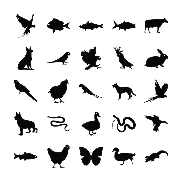 Vector pictogramas sólidos de animales salvajes