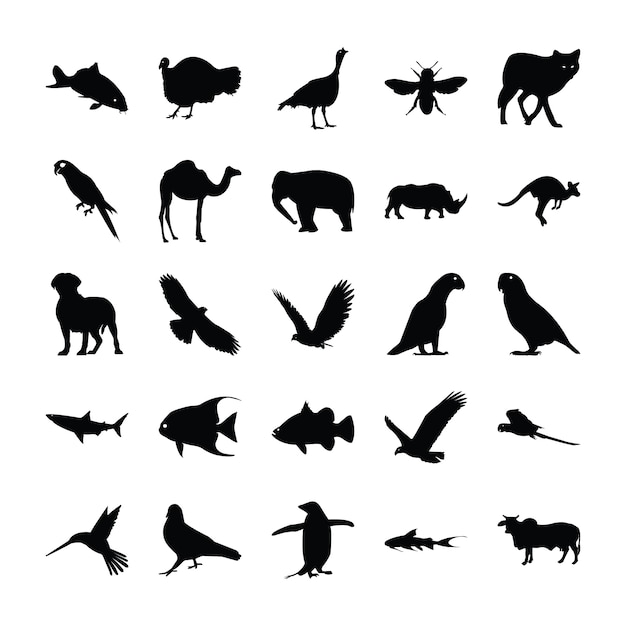 Vector pictogramas sólidos de animales