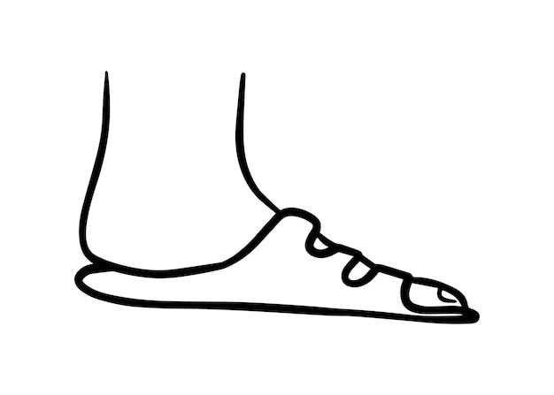 Pie en un flip-flop parte del cuerpo humano zapatos doodle dibujos animados lineales para colorear