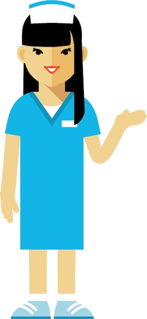 Vector pie médico chino asiático mujer enfermera estilo plano