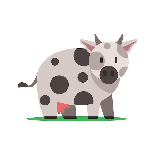 Pie de vaca de dibujos animados lindo en vector de hierba verde ilustración aislada sobre fondo blanco